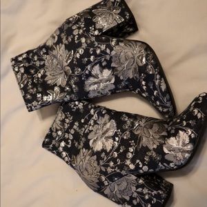 Silver and navy booties